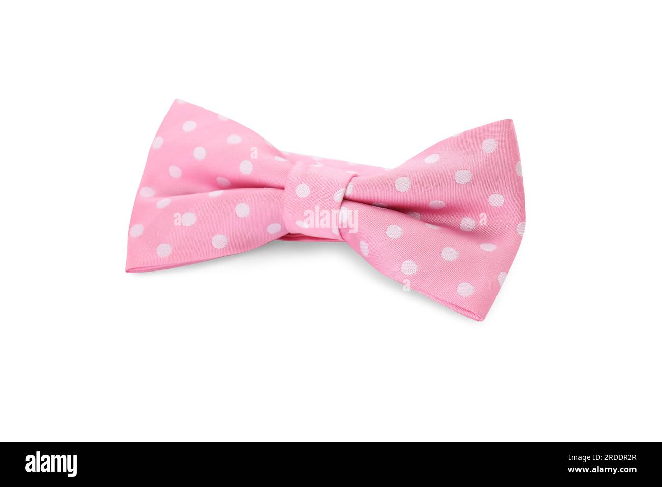 Stylish pink bow tie with polka dot pattern on white background Stock Photo