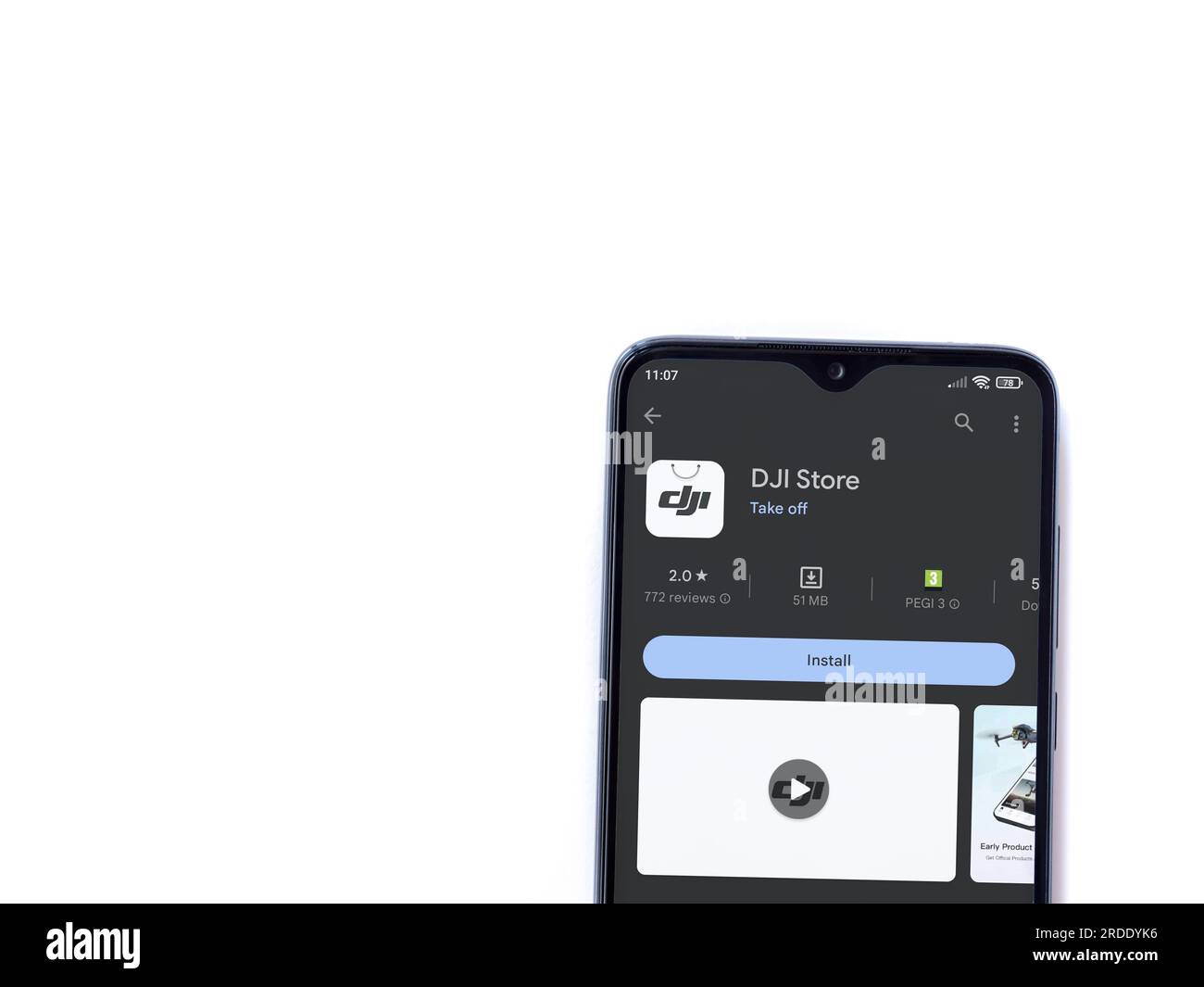 Lod, Israel - July 16,2023: DJI Store app play store page on smartphone on  white background. Top view flat lay with copy space Stock Photo - Alamy
