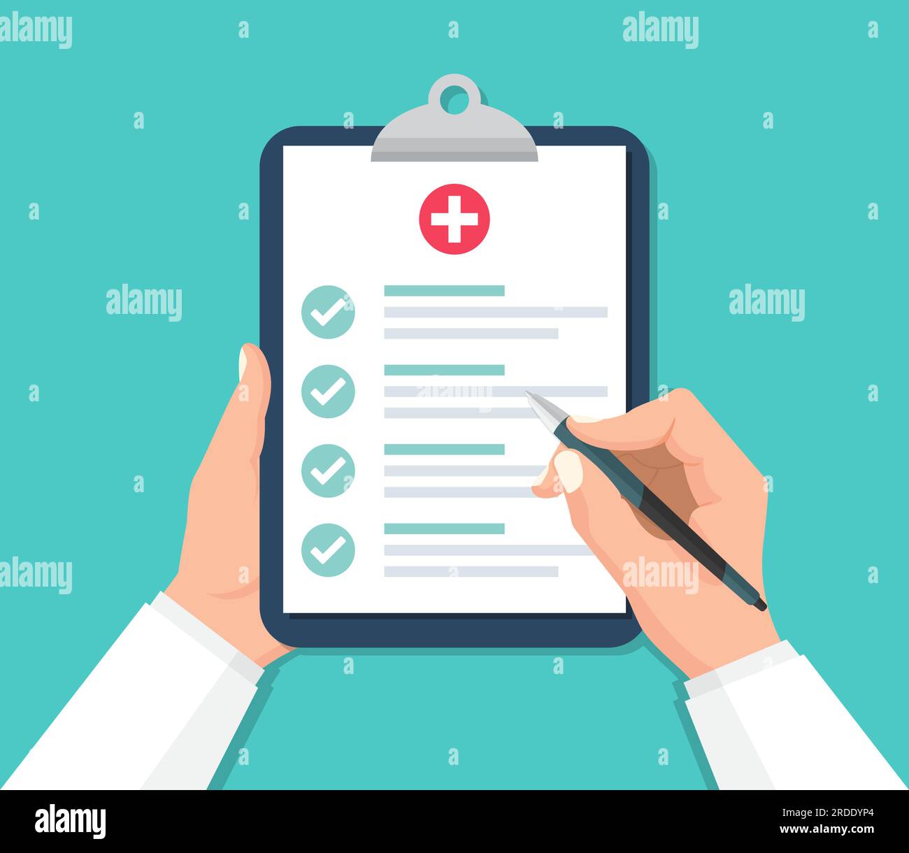 Doctor hands holding clipboard with checklist for medical report in a