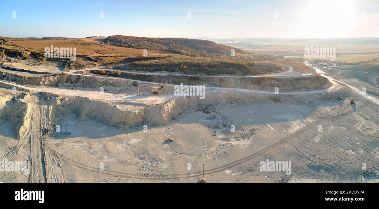 Aerial view of open pit mine of sandstone materials for construction ...
