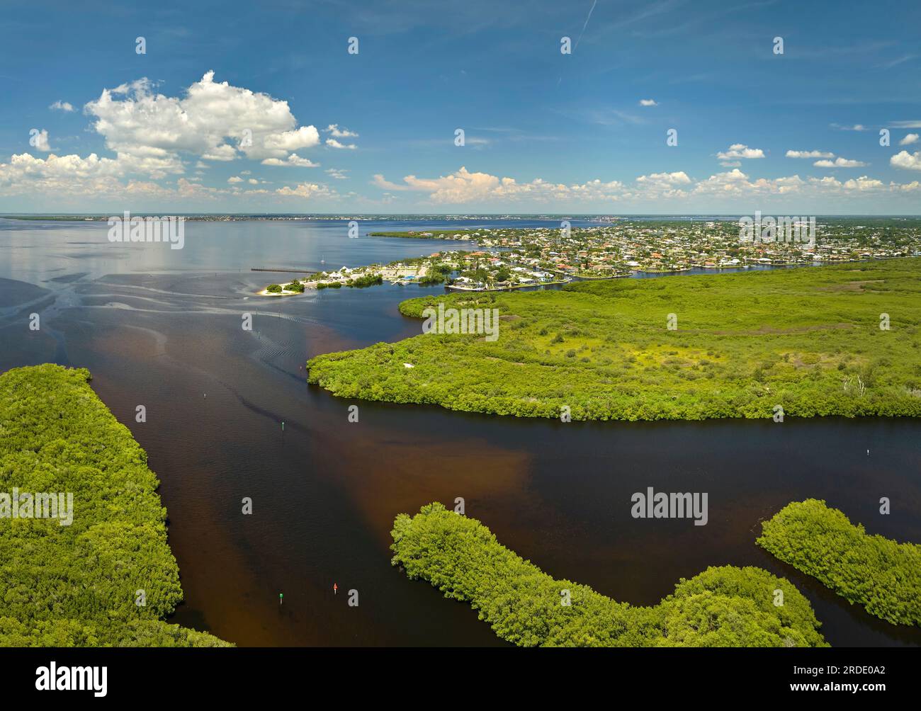 Aerial view of rural private houses in remote suburbs located near ...