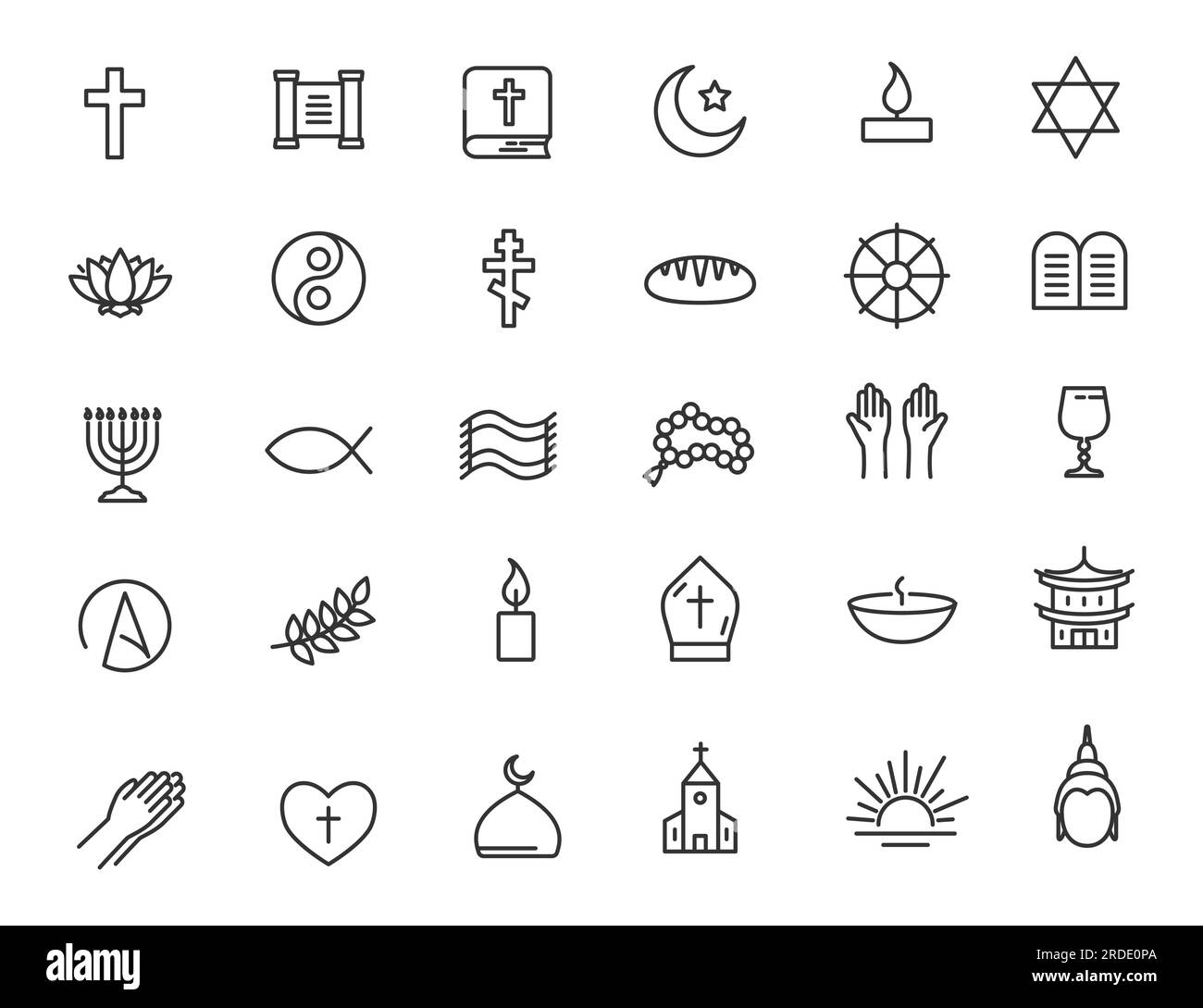 Set of linear religion icons. Faith icons in simple design. Vector illustration Stock Vector