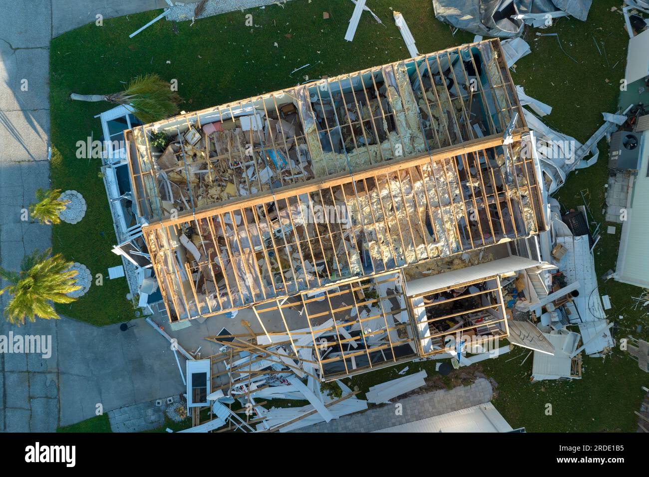 Property damage from strong hurricane winds. Mobile homes in Florida
