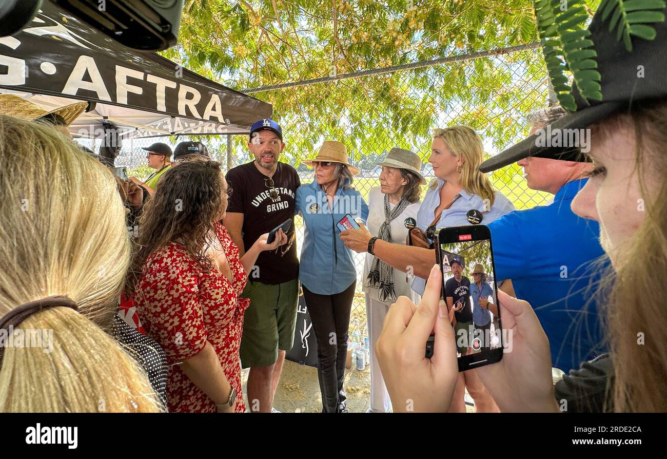 Hollywood, California, U.S.A. 20th July, 2023. Jane Fonda, and June Diane  Raphael, part of the cast of the seven-season hit Netflix TV show Grace and  Frankie, are walking the SAG-AFTRA/WGA picket line