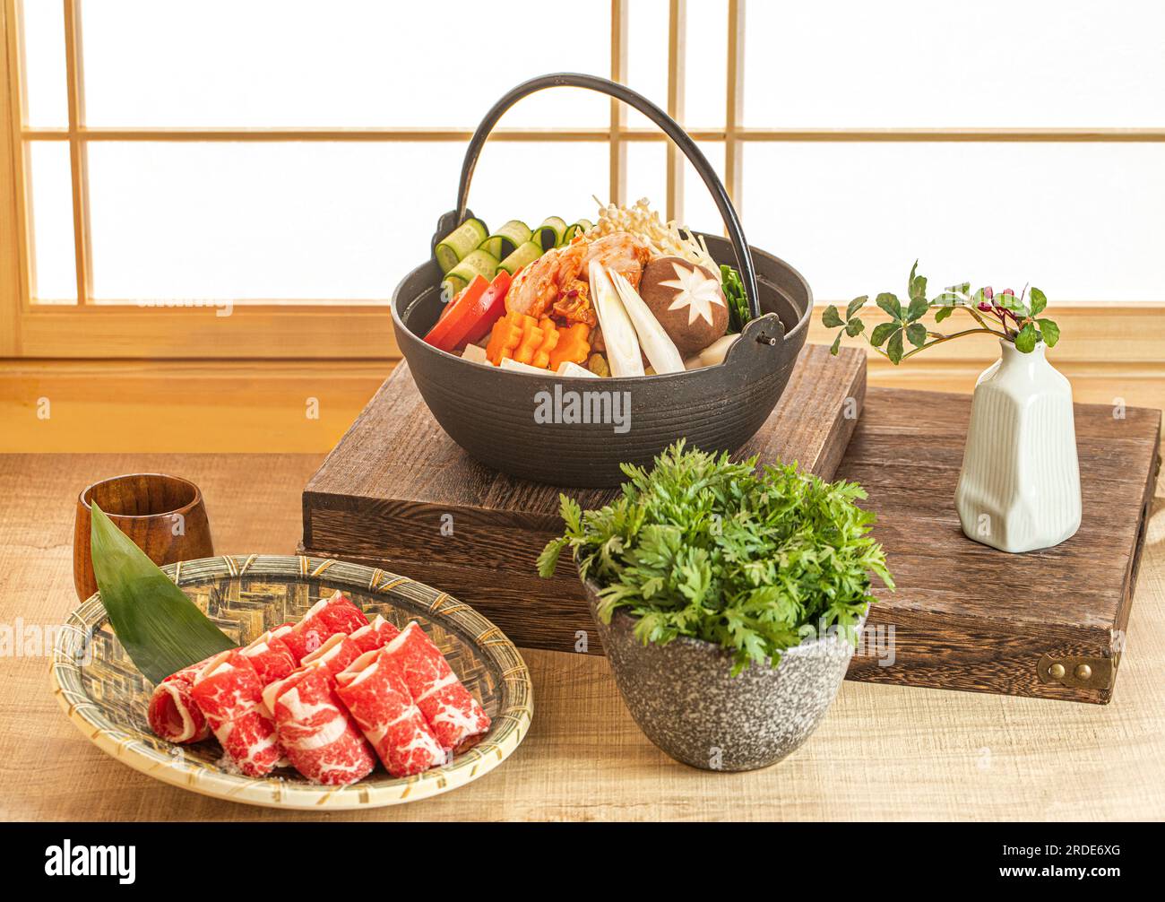 KIMCHI hot pot with Wagyu beef , kimchi pot,japanese food Stock Photo