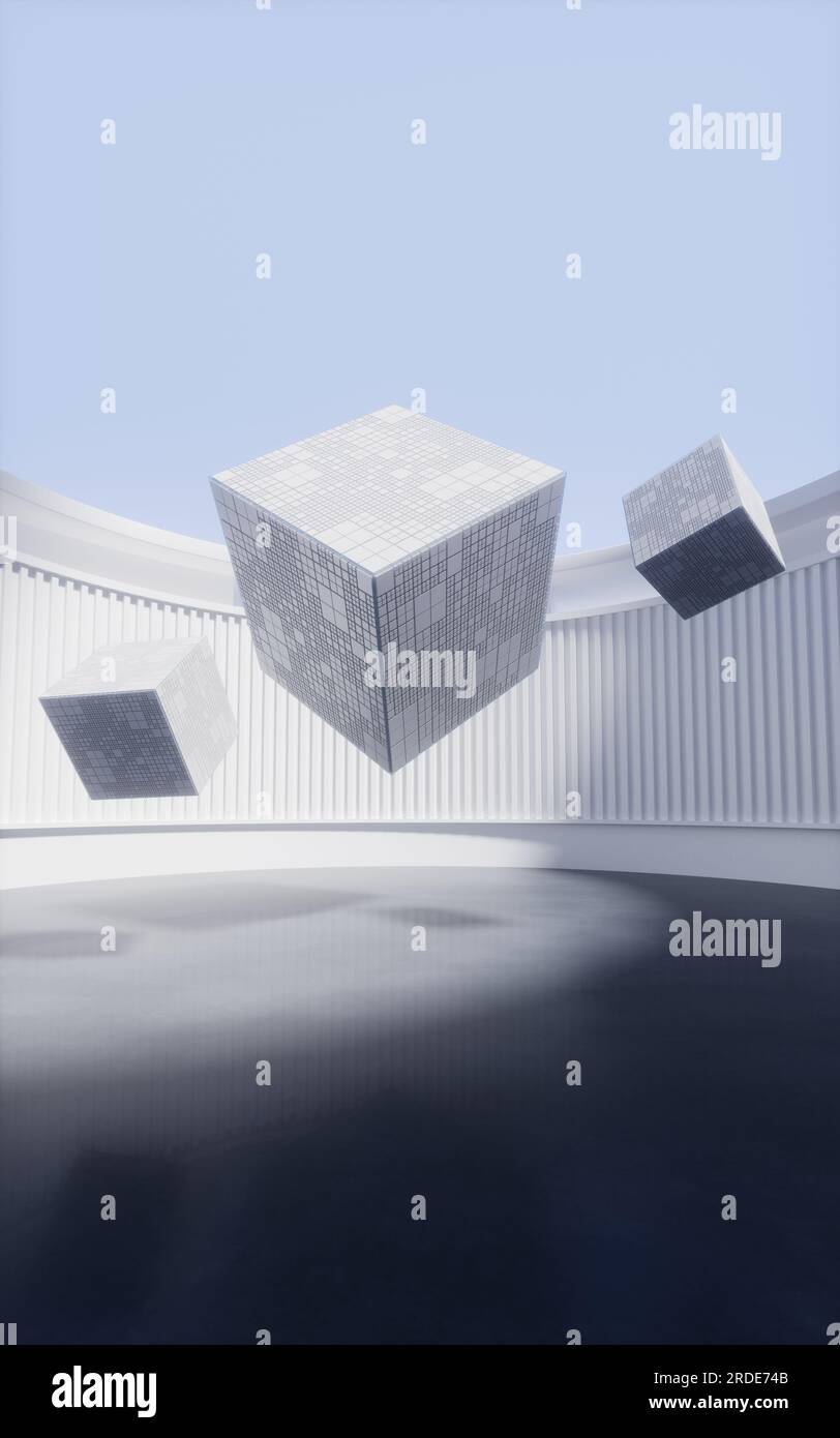 Cubes in a round room, 3d rendering. Computer digital drawing Stock ...