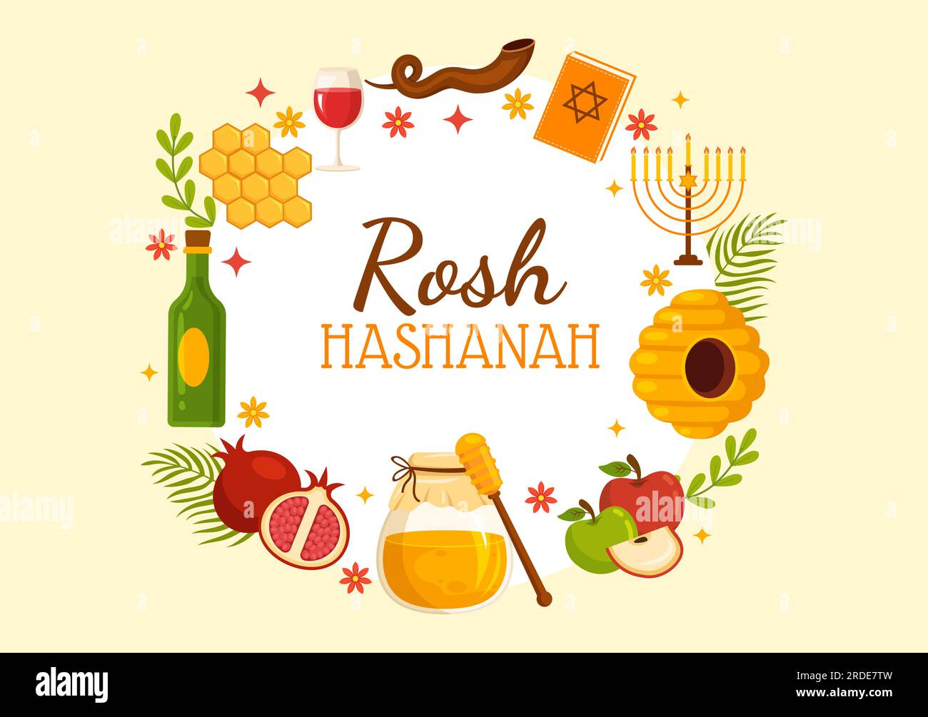 Happy Rosh Hashanah Vector Illustration Of Jewish New Year Holiday With Apple Pomegranate 5791