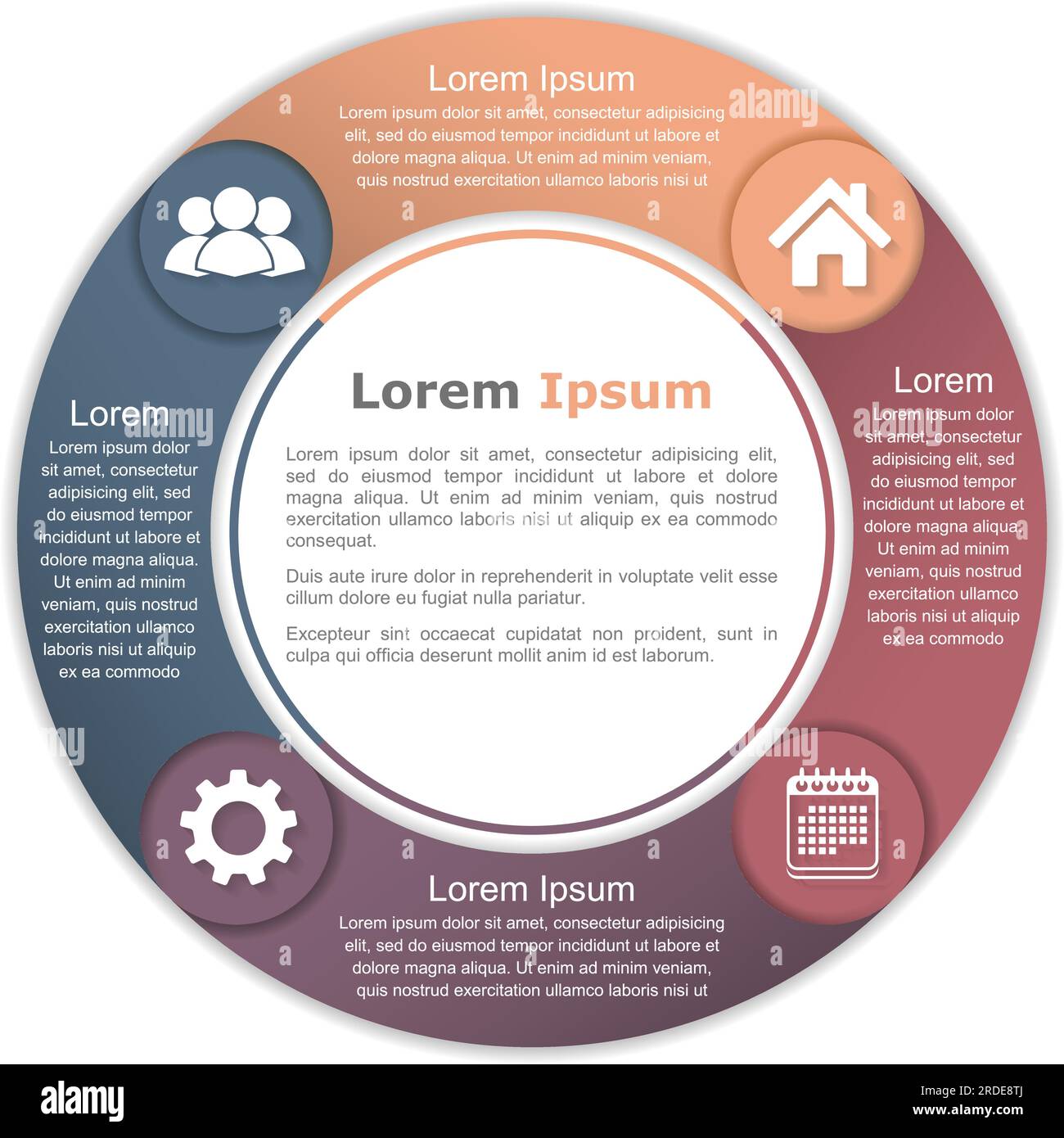 Circle diagram with four elements with icons and text, vector eps10 ...
