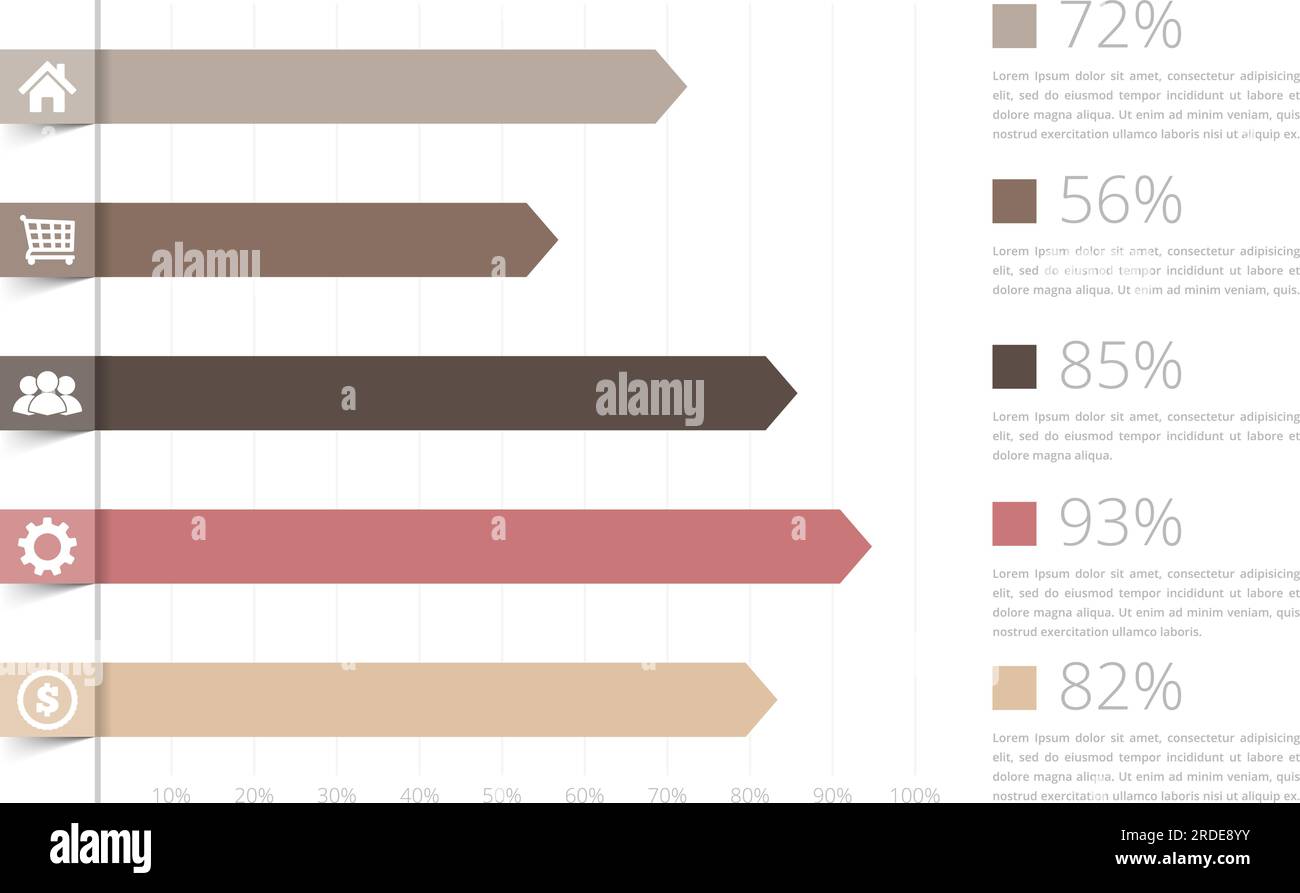 Horizontal bar graph template with icons, business infographics, vector eps10 illustration Stock Vector