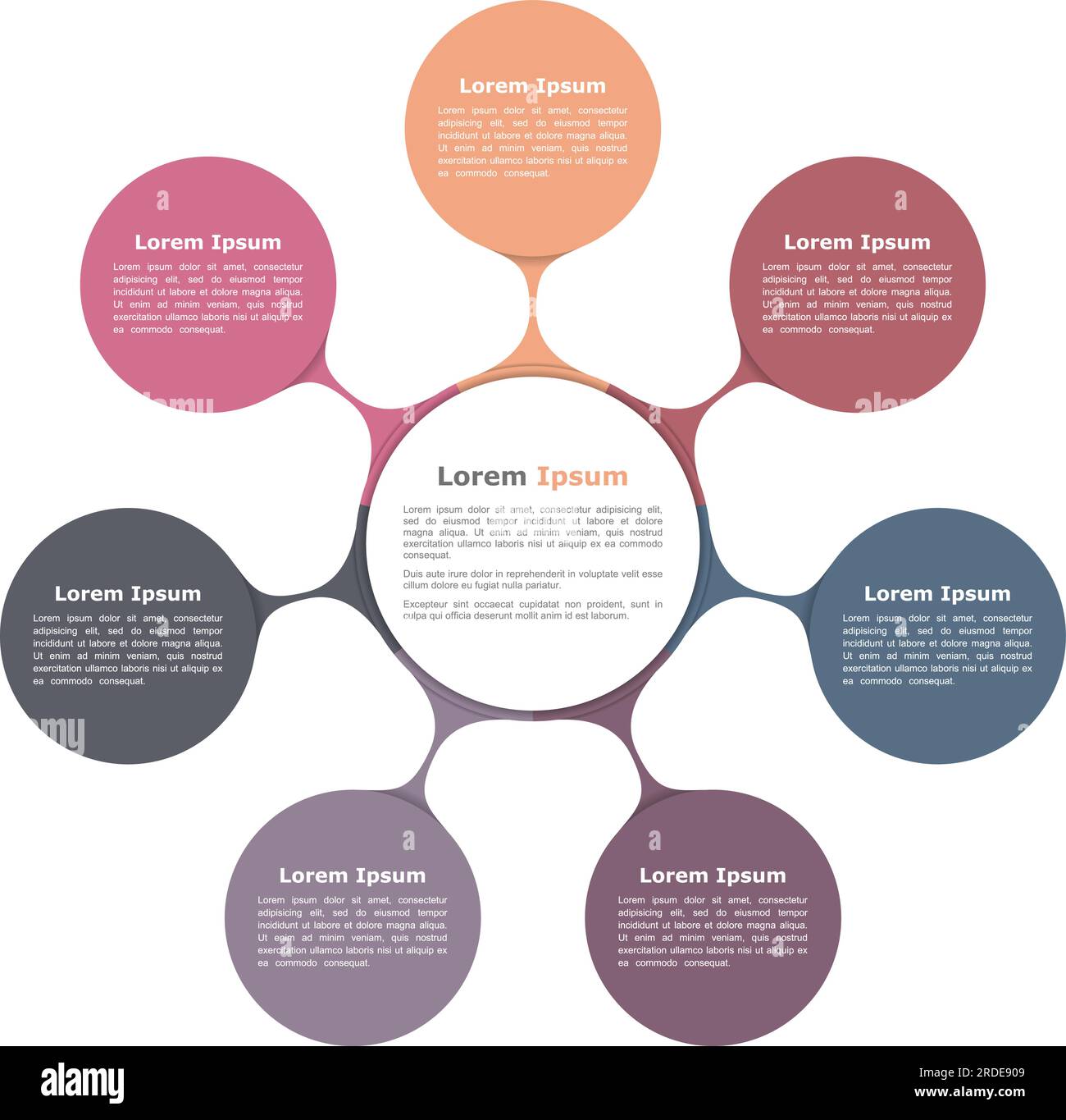Circle flow chart with seven elements, infographic template, vector