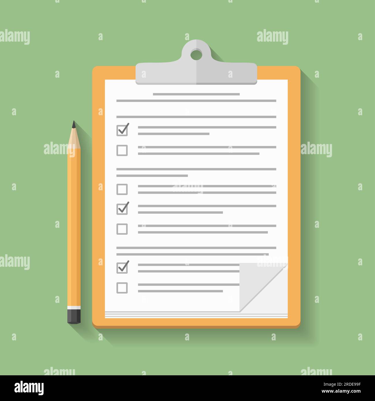Survey or test concept, clipboard with documents with check boxes and ...