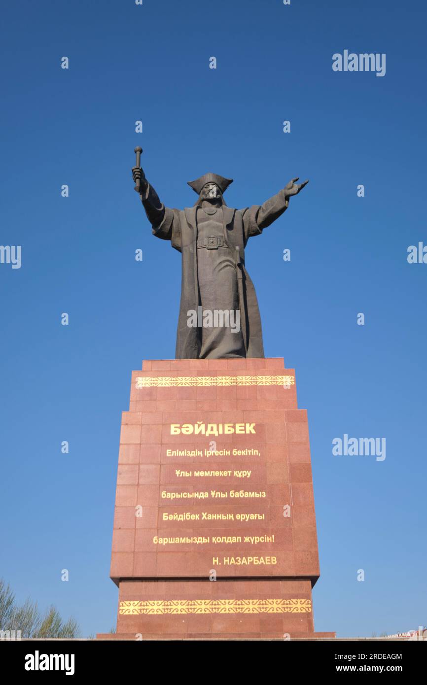 View of the huge bronze statue of Baidibek Bi, in tribute to the great