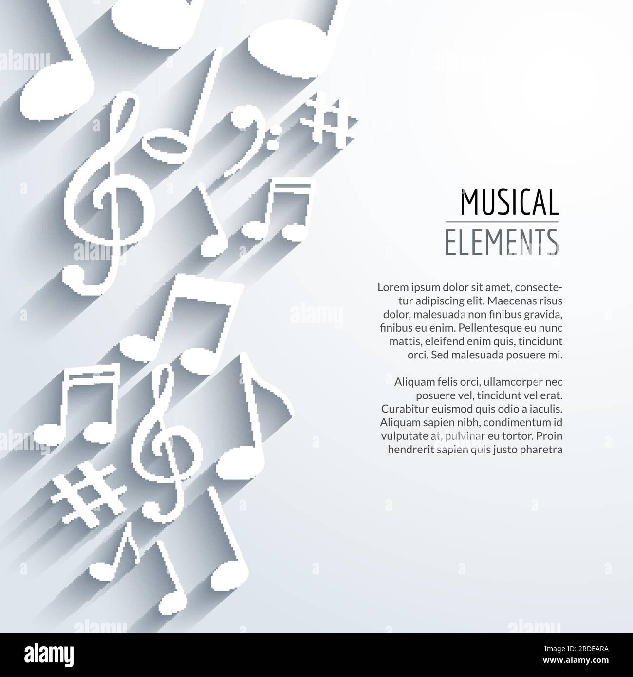 Vector abstract Music notes and lines. On white isolated background