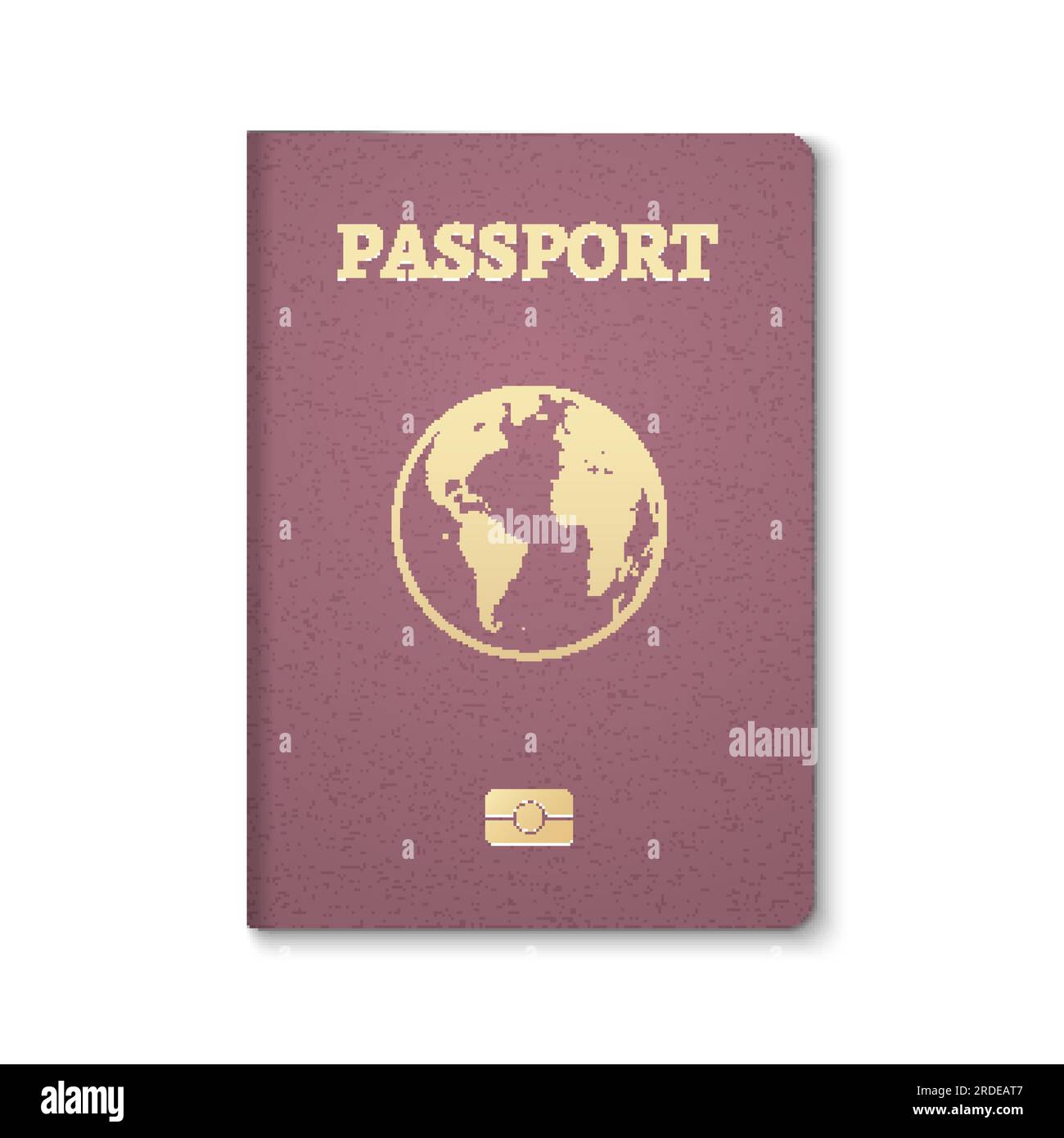 Passport with world map globe on brown cover. Biometric
