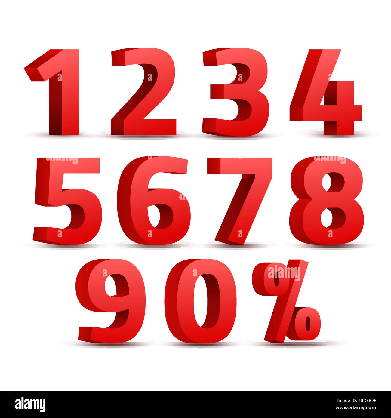 Set of 3D red numbers sign. 3D number symbol with percent discount