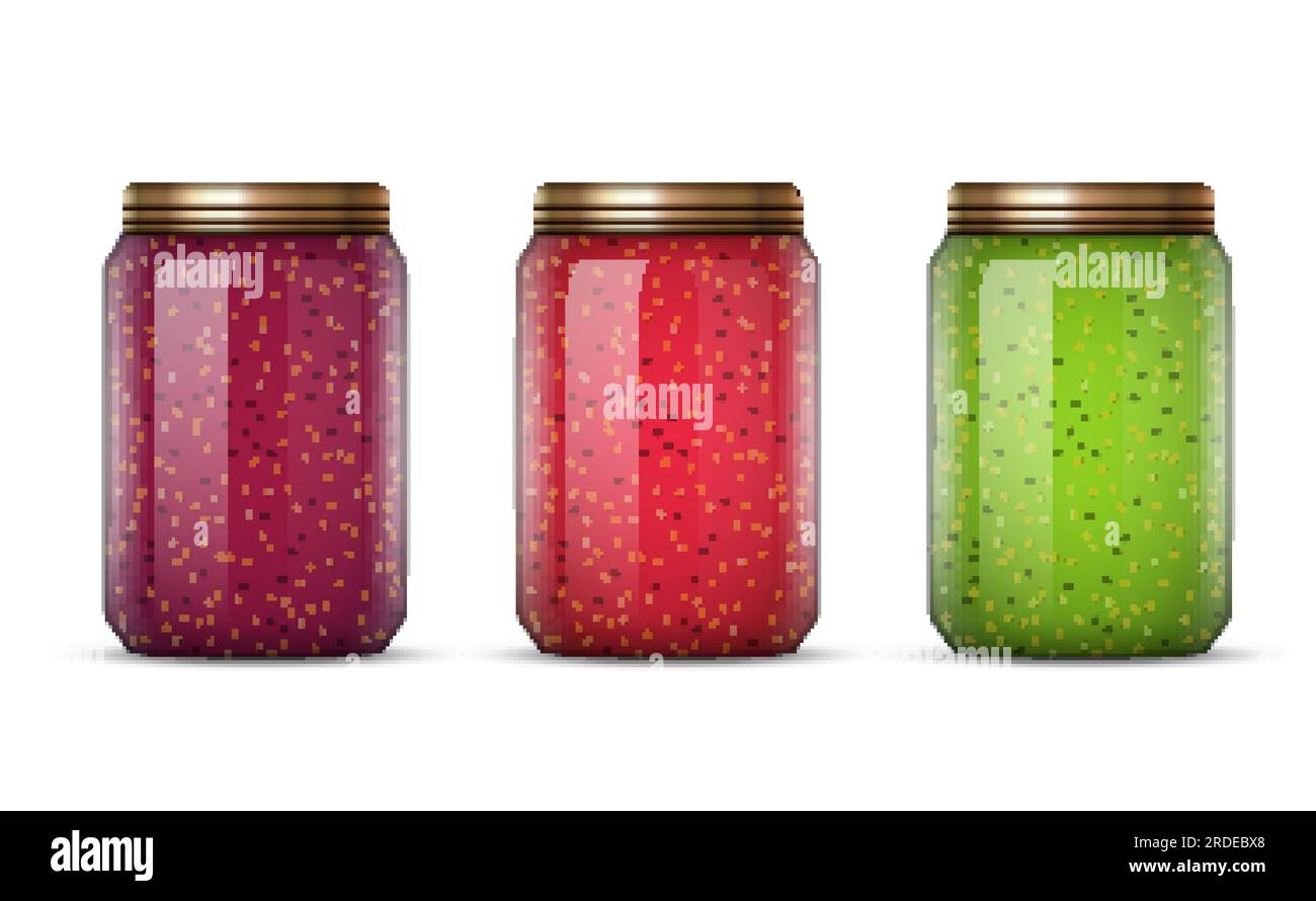 Glass jars with jam vector illustration. Canned food preserve container