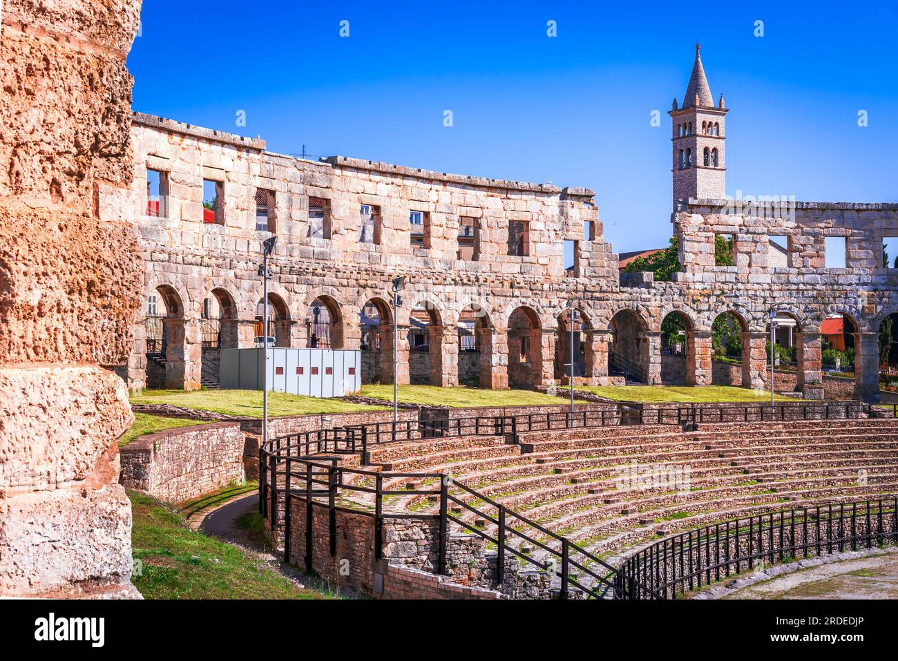 Pula, Croatia. Famous ancient Arena from Roman Empire times, Dalmatia historical region, Istria Peninsula. Stock Photo