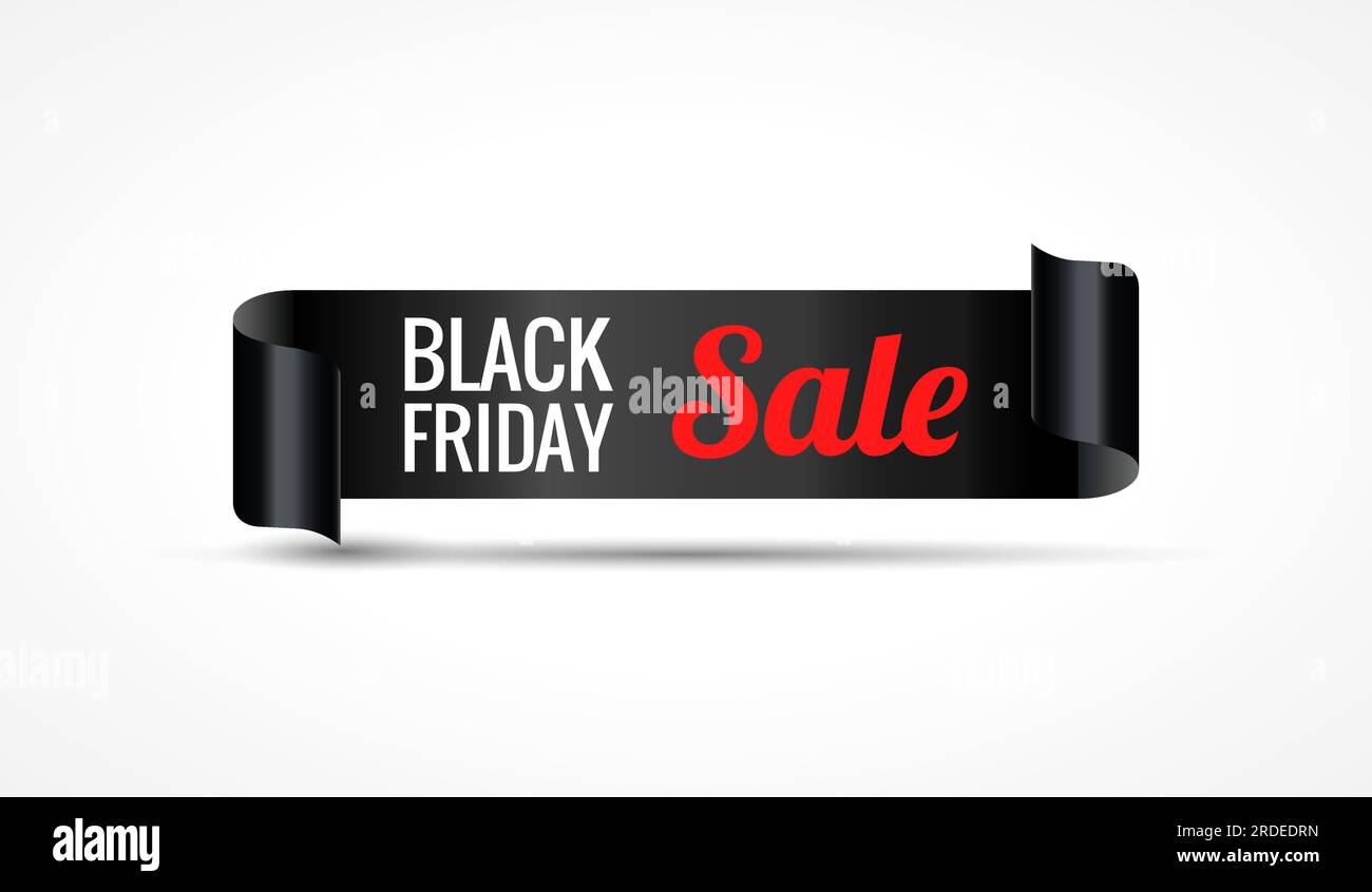 Black Friday sale. Black realistic curved paper ribbon banner. Vector