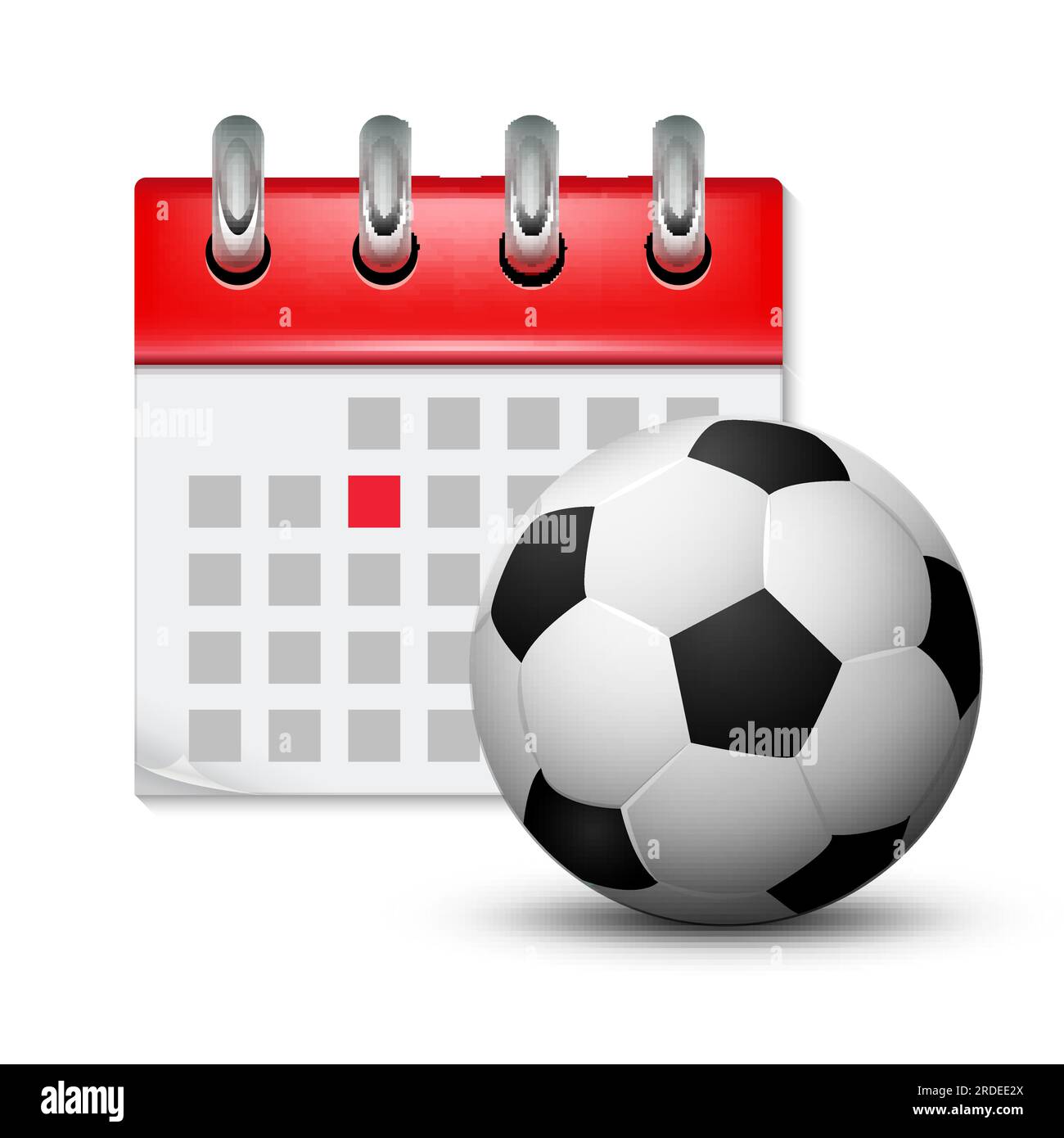 Sport calendar and soccer realistic foot ball. Month date schedule