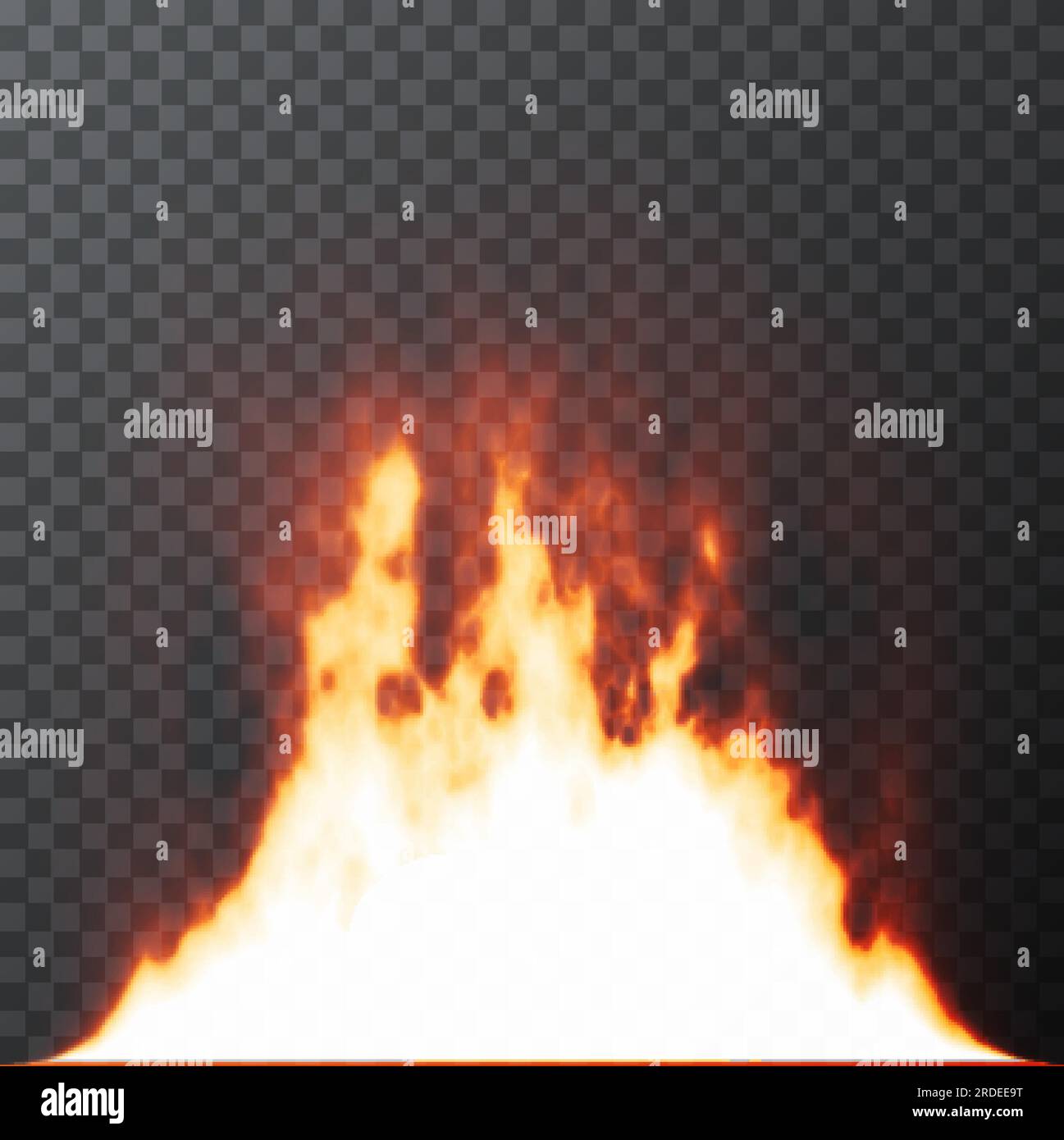 Realistic Fire flames on Transparent grid background. Special effects. Vector illustration