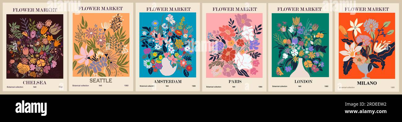 Set of abstract Flower Market posters vector art Stock Vector Image ...