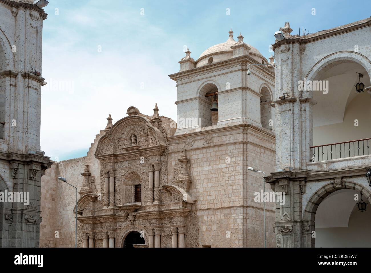 white stone buildings at Plaza de Armas in Arequipa city, Peru Stock Photo