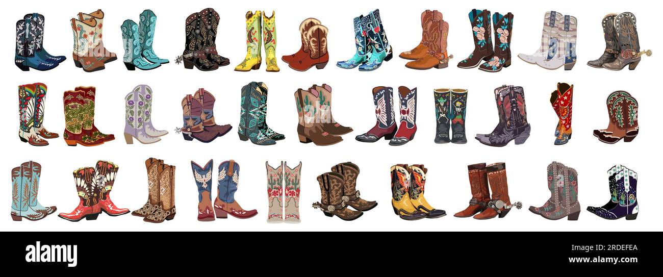 Big collection of different cowgirl boots vector Stock Vector Image ...