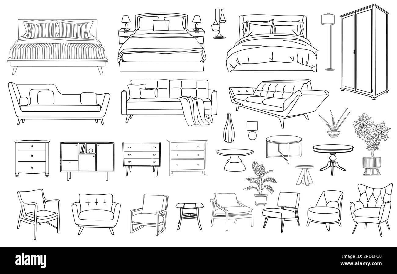 Collection of elegant modern furniture line art Stock Vector Image