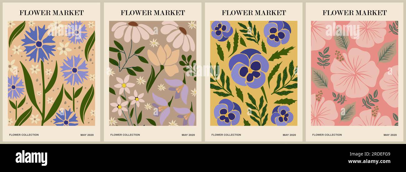 Set of abstract Flower Market posters vector art Stock Vector Image ...