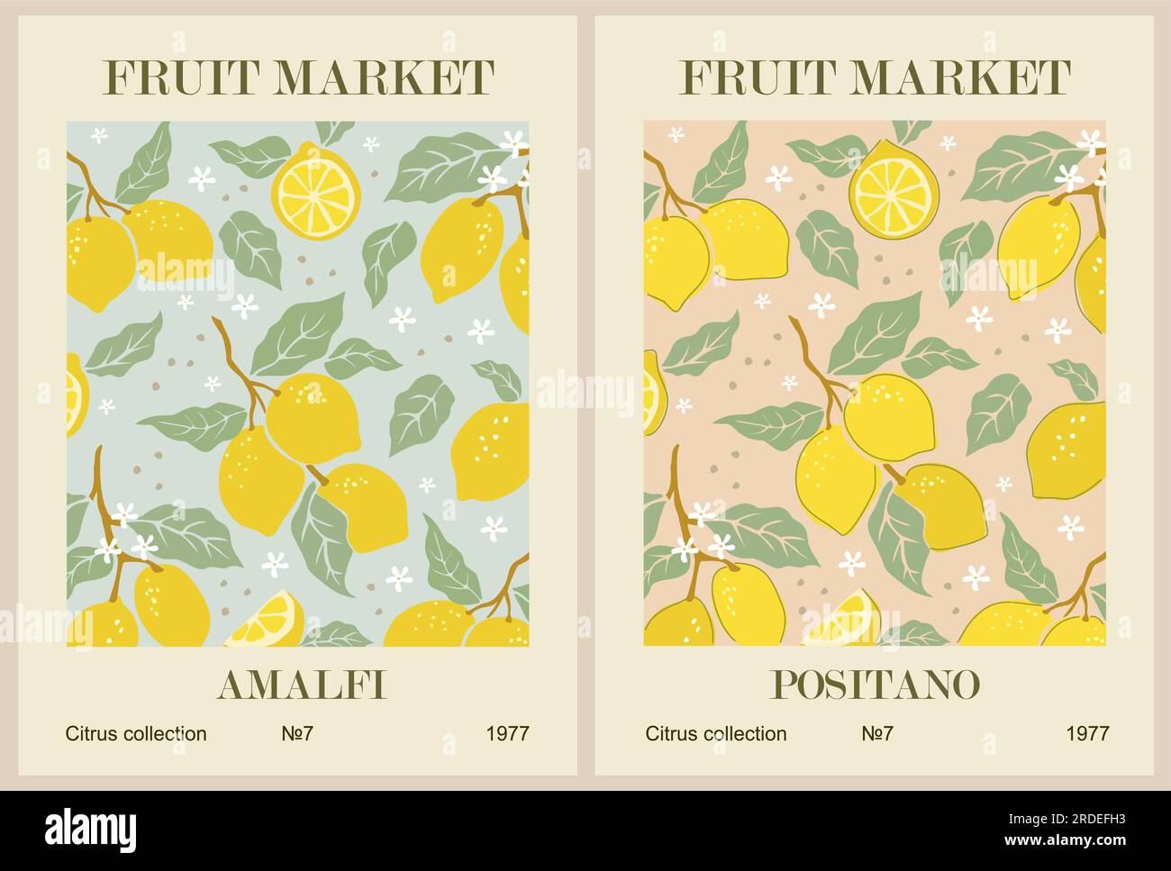 Set of abstract Fruit Market retro posters vector. Stock Vector