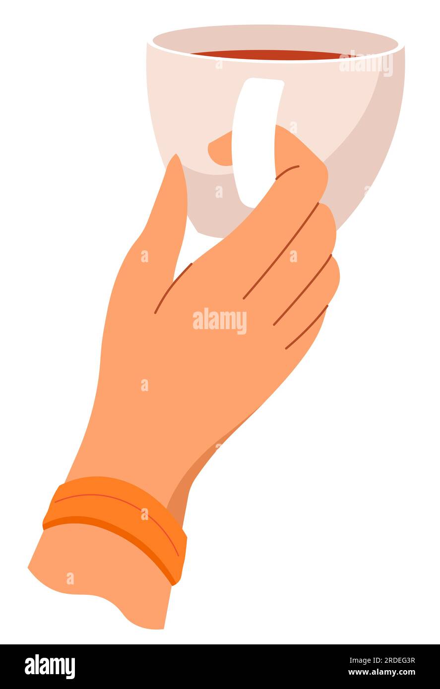 Drinking warm tea, beverage poured in cup in hands Stock Vector