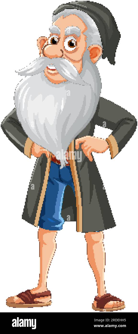Old man cartoon character with long beard illustration Stock Vector