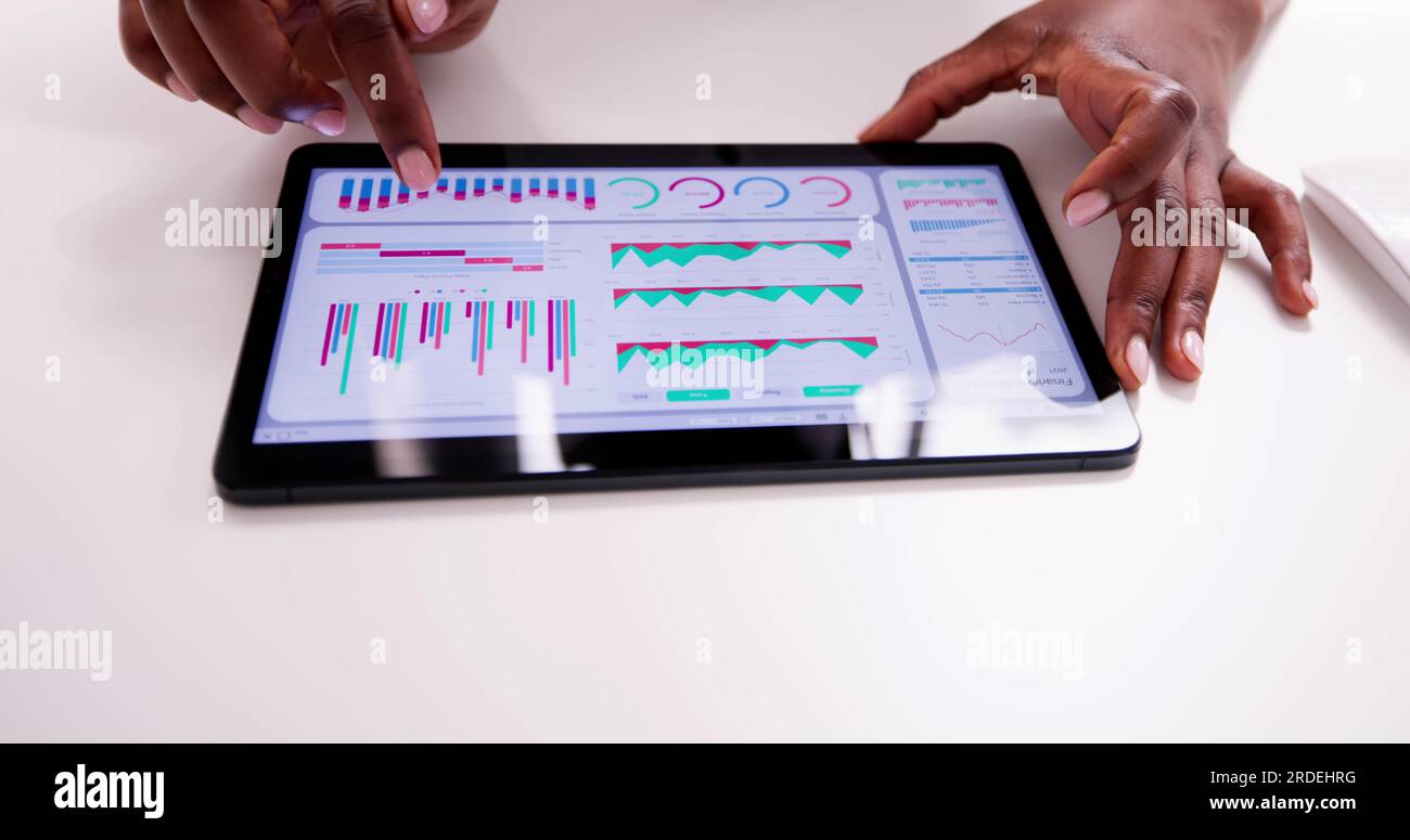 African American Data Analyst Using Data Analytics KPI Dashboard Stock ...