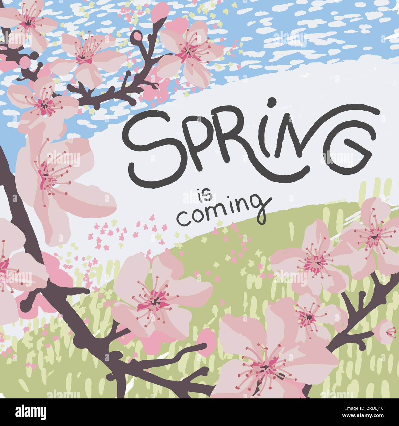 Spring is coming, sakura tree in blossom in march Stock Vector