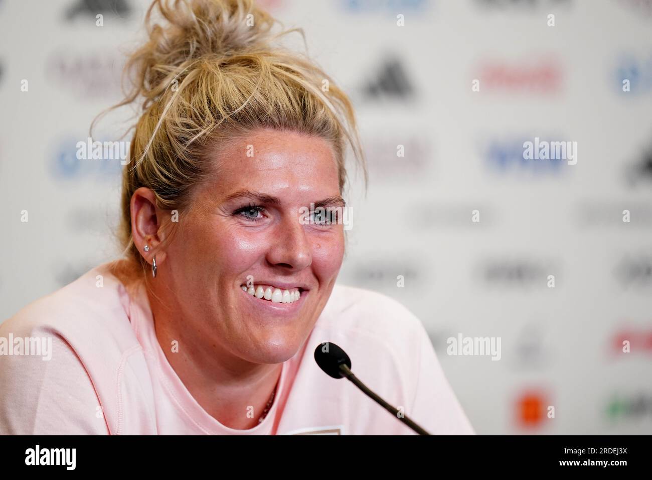 England's Millie Bright during a press conference at Brisbane Stadium