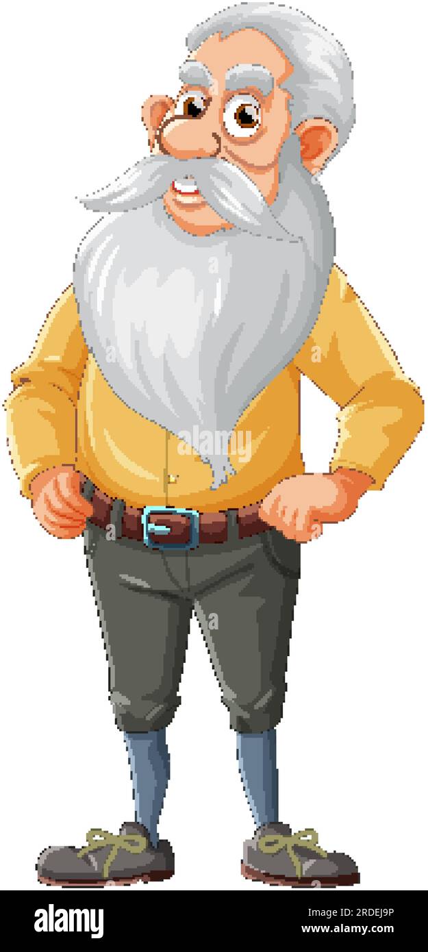Old man cartoon character with long beard illustration Stock Vector