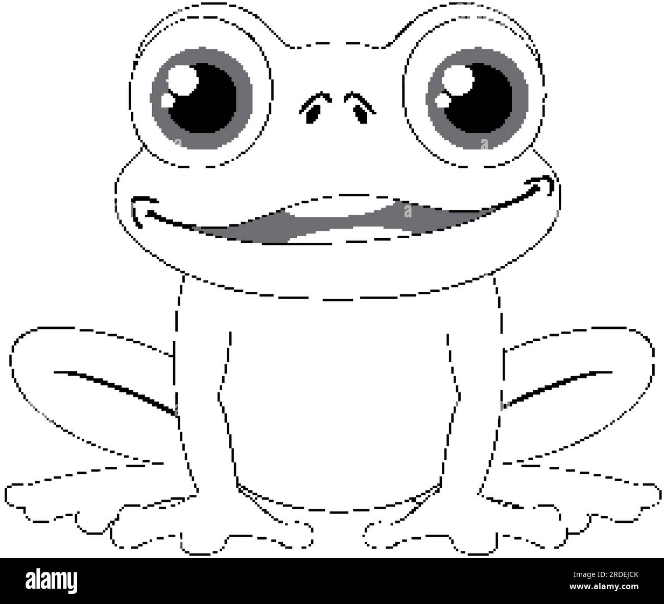 A vector cartoon illustration of a smiling frog outlined against a ...