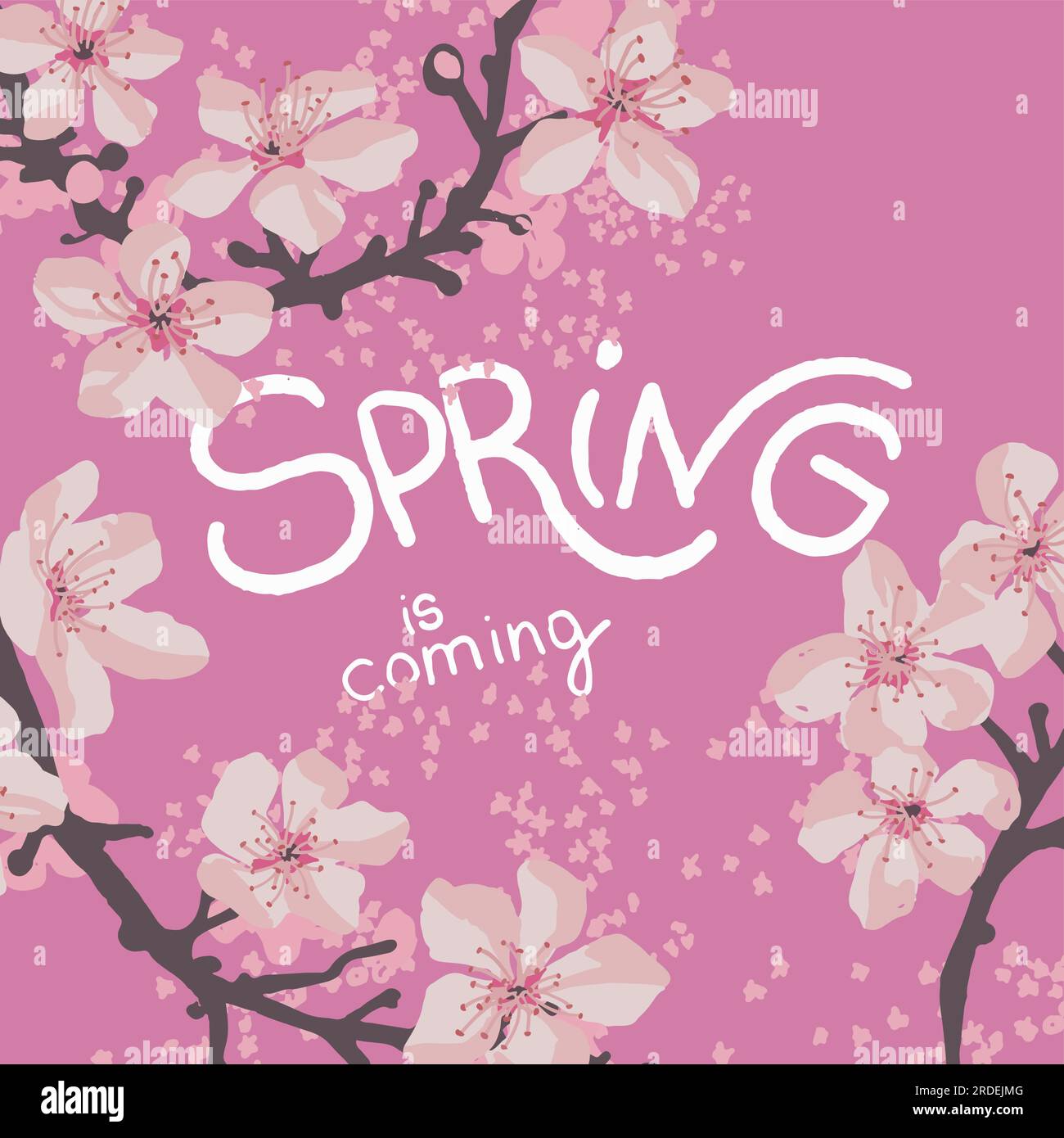 Spring is coming, cherry tree blossom on banner Stock Vector