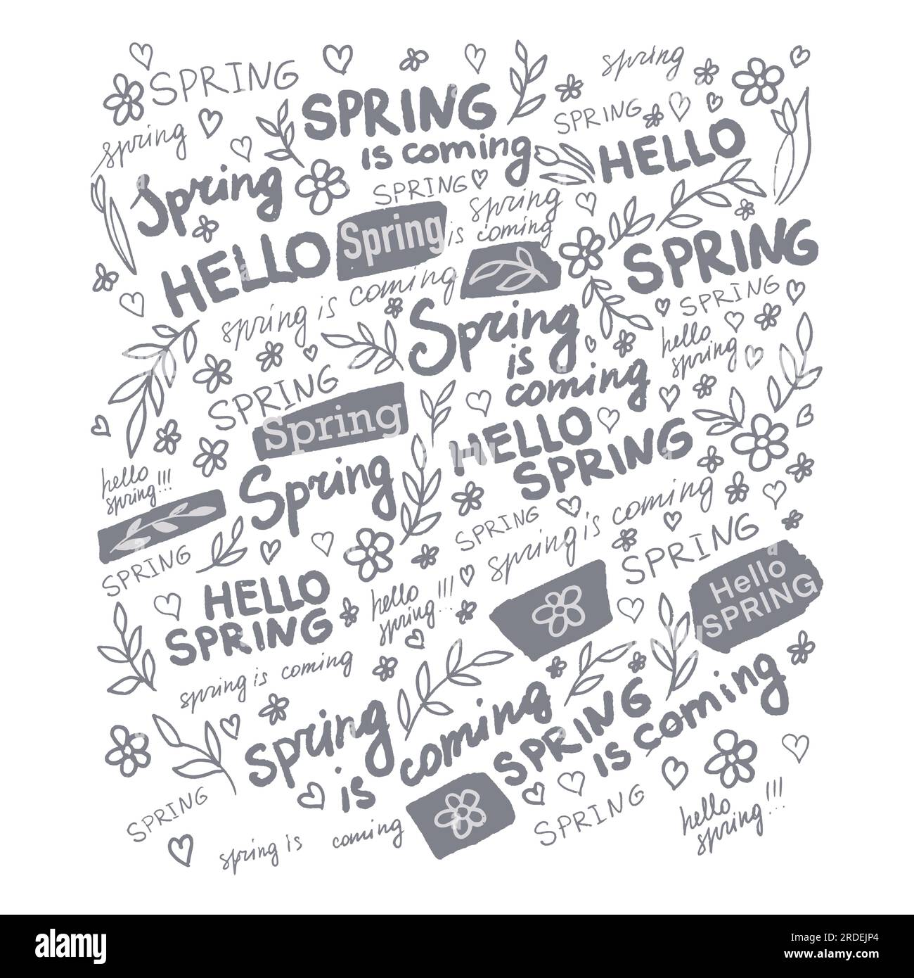 Hello spring, card with inscriptions and flowers Stock Vector