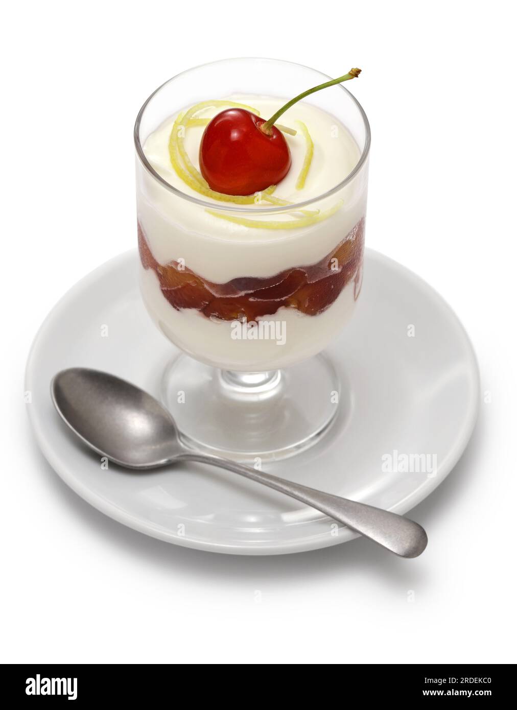 Cherry Lemon Syllabub, English Whipped Cream Dessert Stock Photo