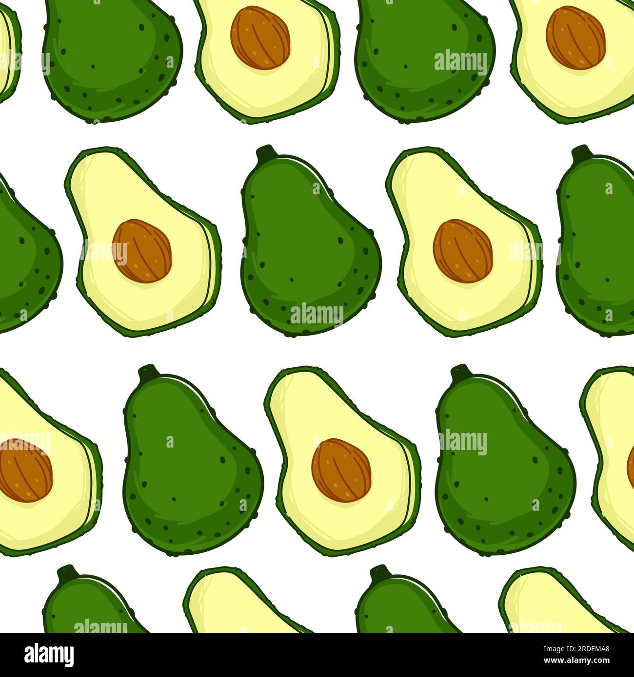 Avocado ripe berry with seed, seamless pattern Stock Vector