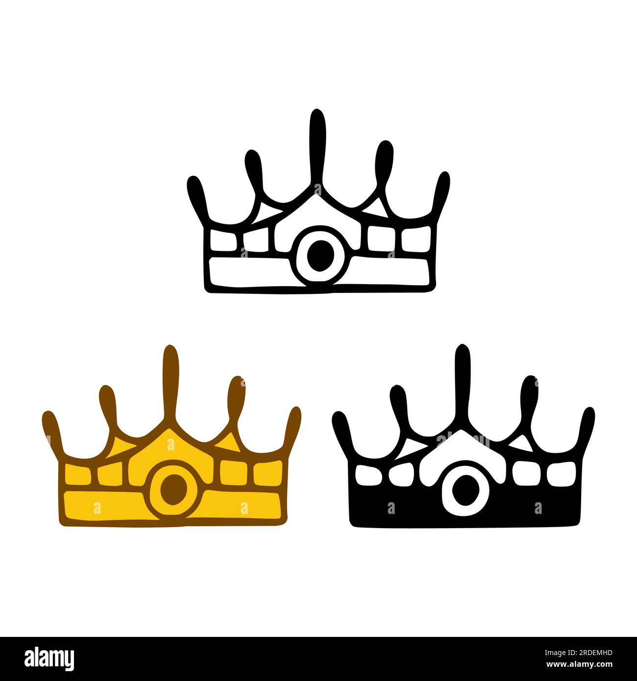 Crown icon set in doodles styles isolated on white background. Royal or ...