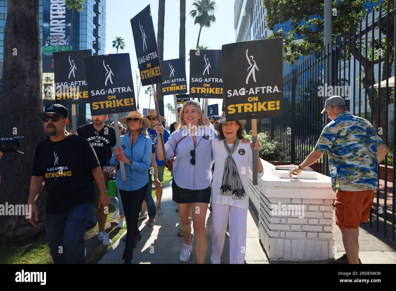 Hollywood, California, U.S.A. 20th July, 2023. Jane Fonda, and June Diane  Raphael, part of the cast of the seven-season hit Netflix TV show Grace and  Frankie, are walking the SAG-AFTRA/WGA picket line
