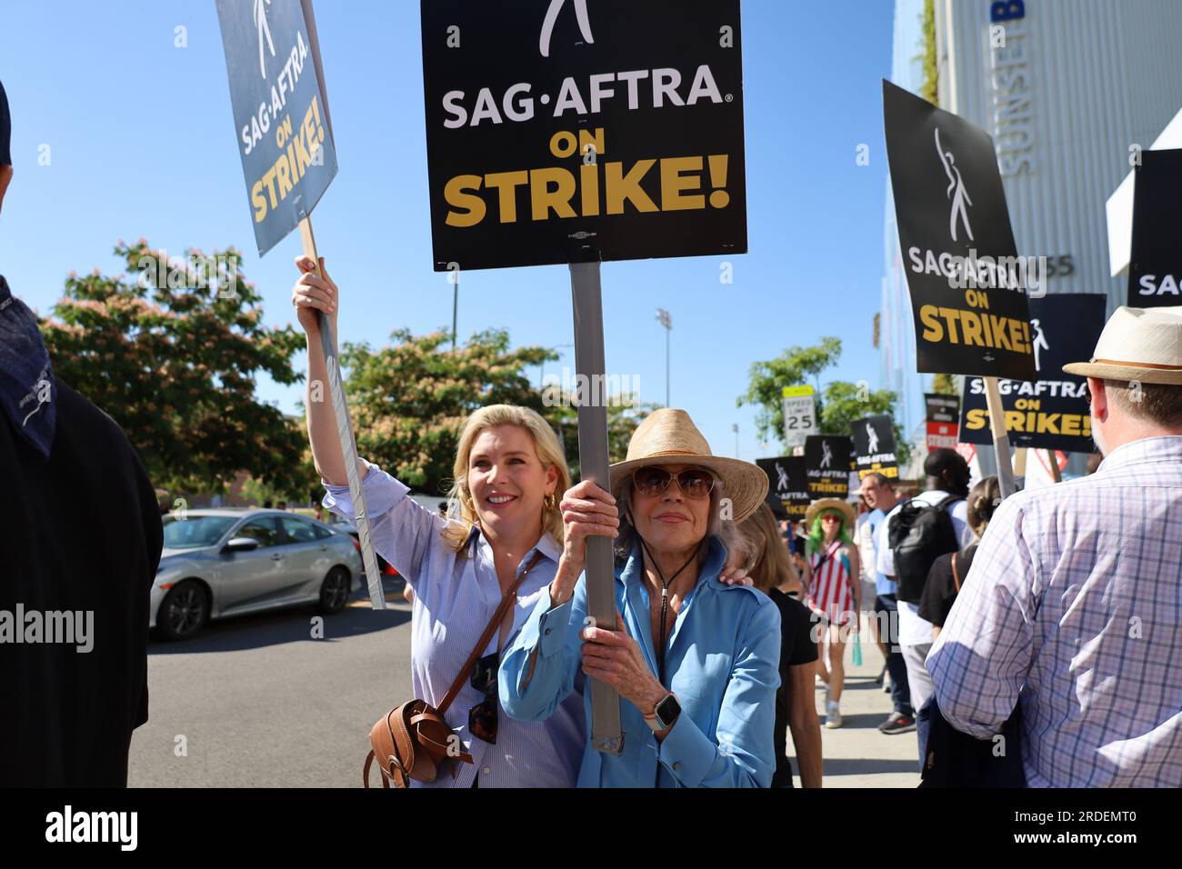 Hollywood, California, U.S.A. 20th July, 2023. Jane Fonda, and June Diane  Raphael, part of the cast of the seven-season hit Netflix TV show Grace and  Frankie, are walking the SAG-AFTRA/WGA picket line