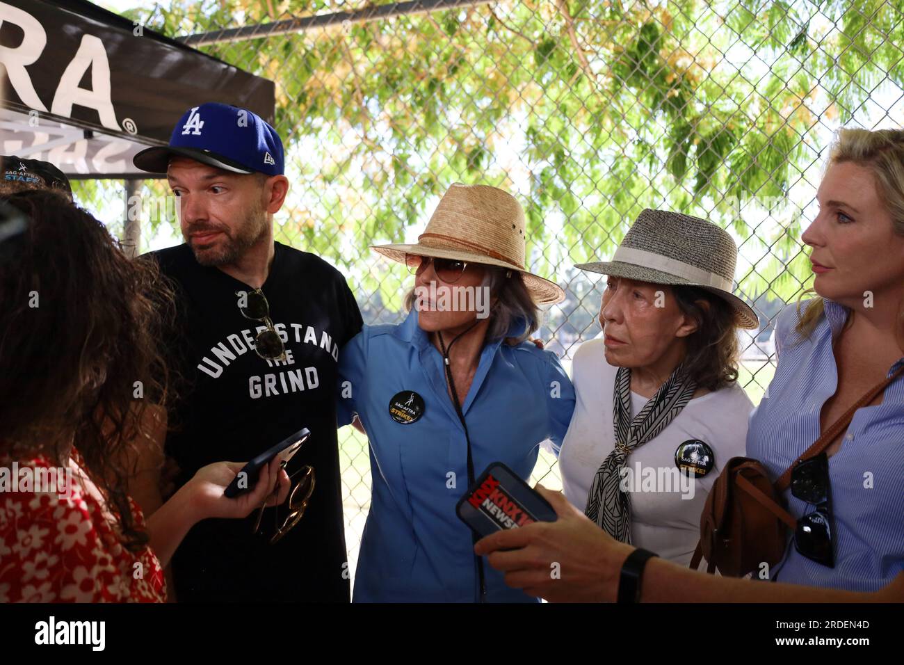 Hollywood, California, U.S.A. 20th July, 2023. Jane Fonda, and June Diane  Raphael, part of the cast of the seven-season hit Netflix TV show Grace and  Frankie, are walking the SAG-AFTRA/WGA picket line