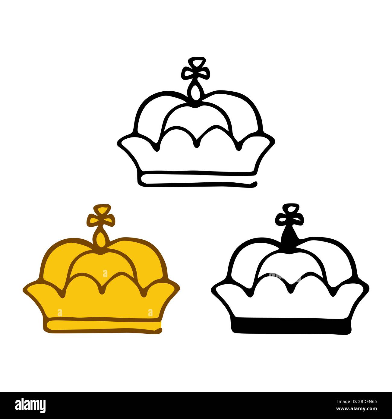 Monarch crown icon set in doodles styles isolated on white background ...
