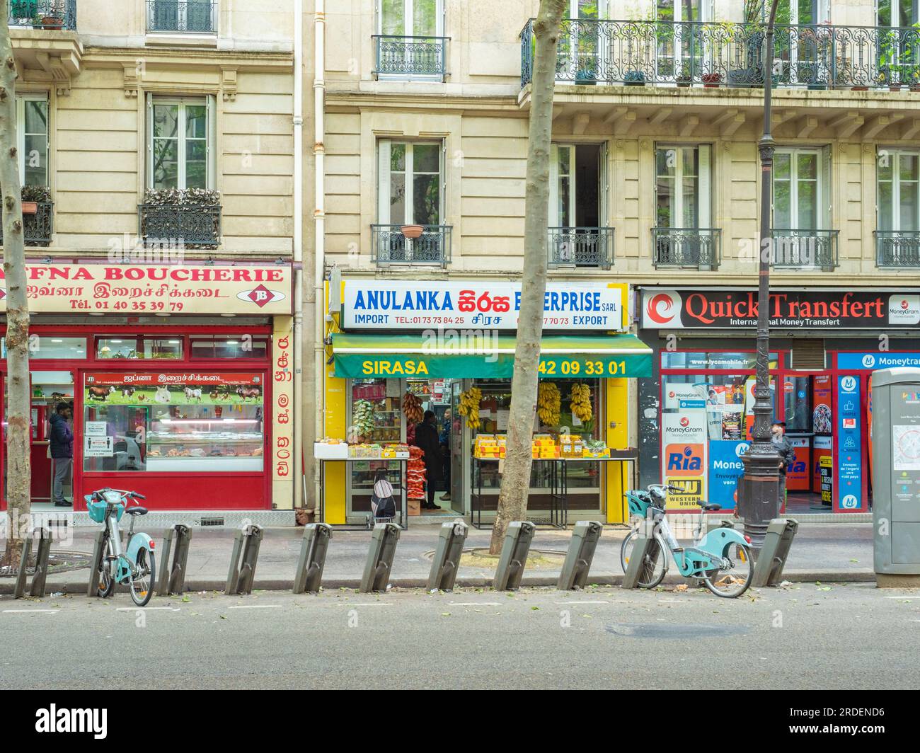Paris, France May 12th 2023 a velib bike renting station in front of