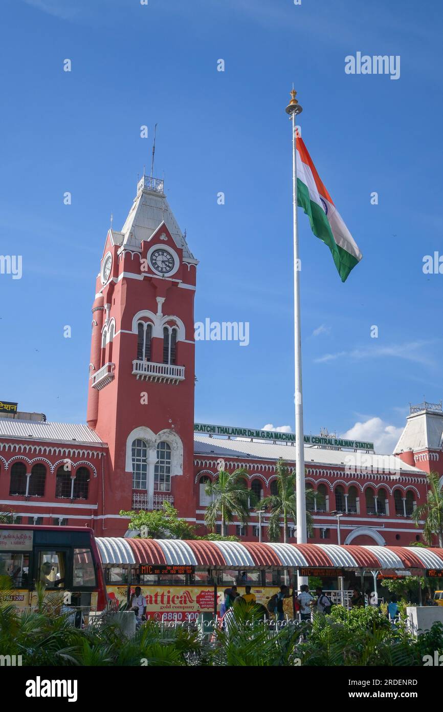 Chennai, India - July 14, 2023: Chennai Central railway station is the