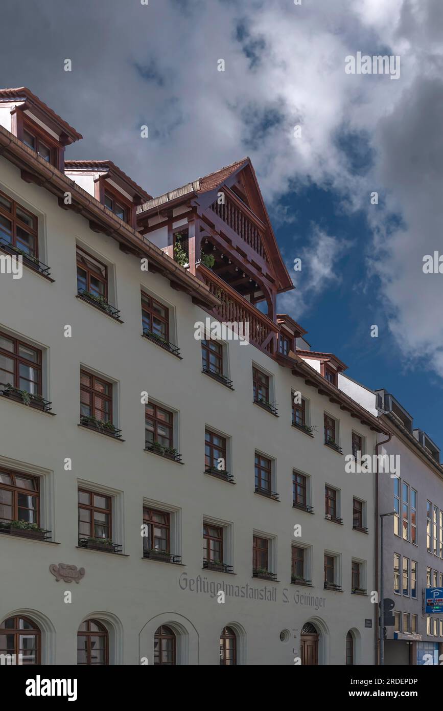 Historic residential and commercial building with dormer window, Hintere Ledergasse 43, Nuremberg, Middle Franconia, Bavaria, Germany Stock Photo