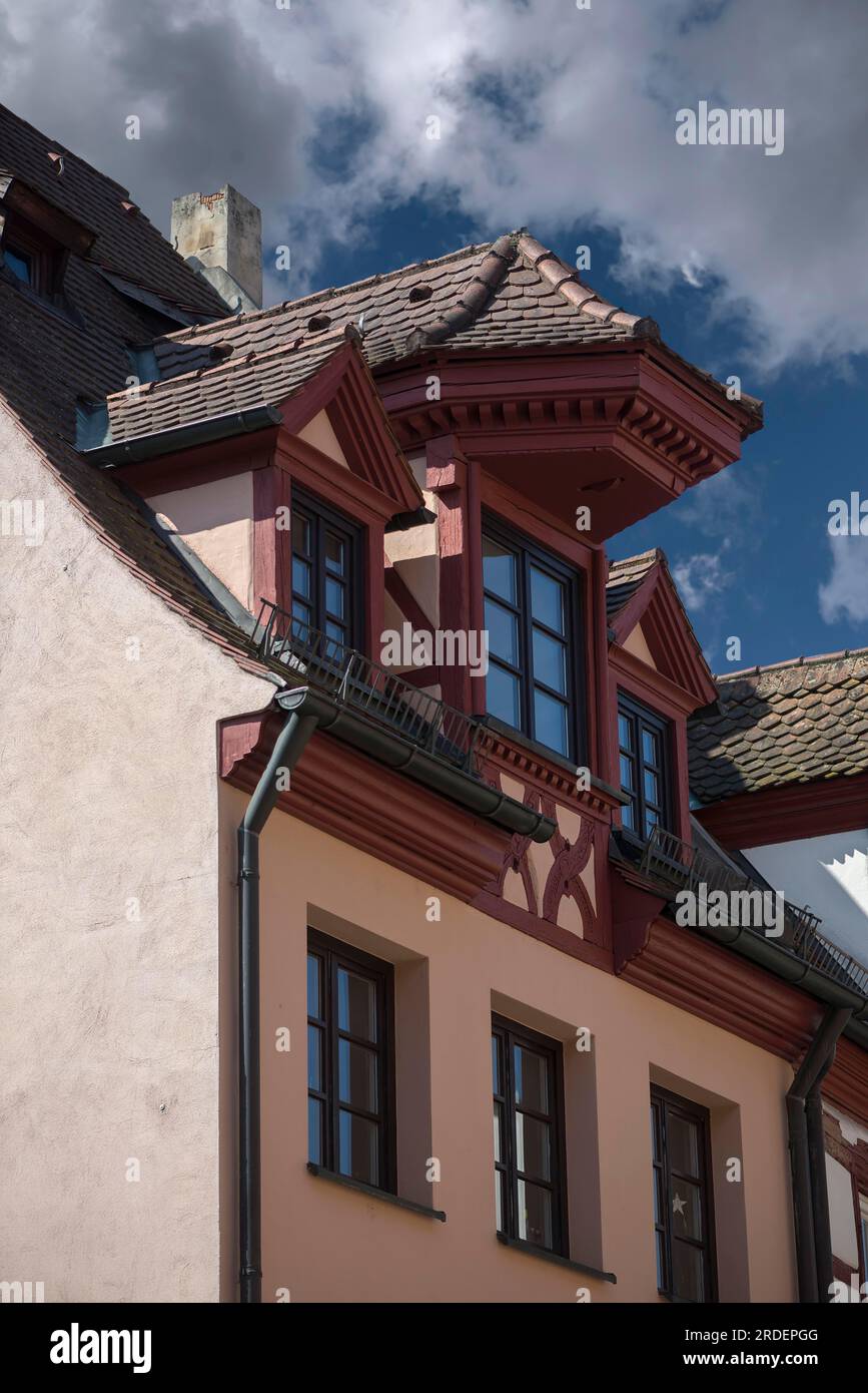 Historic roof elevator bay, Geiersberg 15, Nuremberg, Middle Franconia, Bavaria, Germany Stock Photo